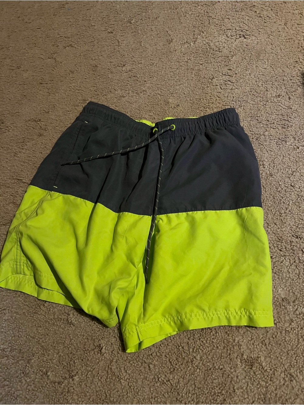 George Men's Two-Tone Black and Neon Green Swim Trunks